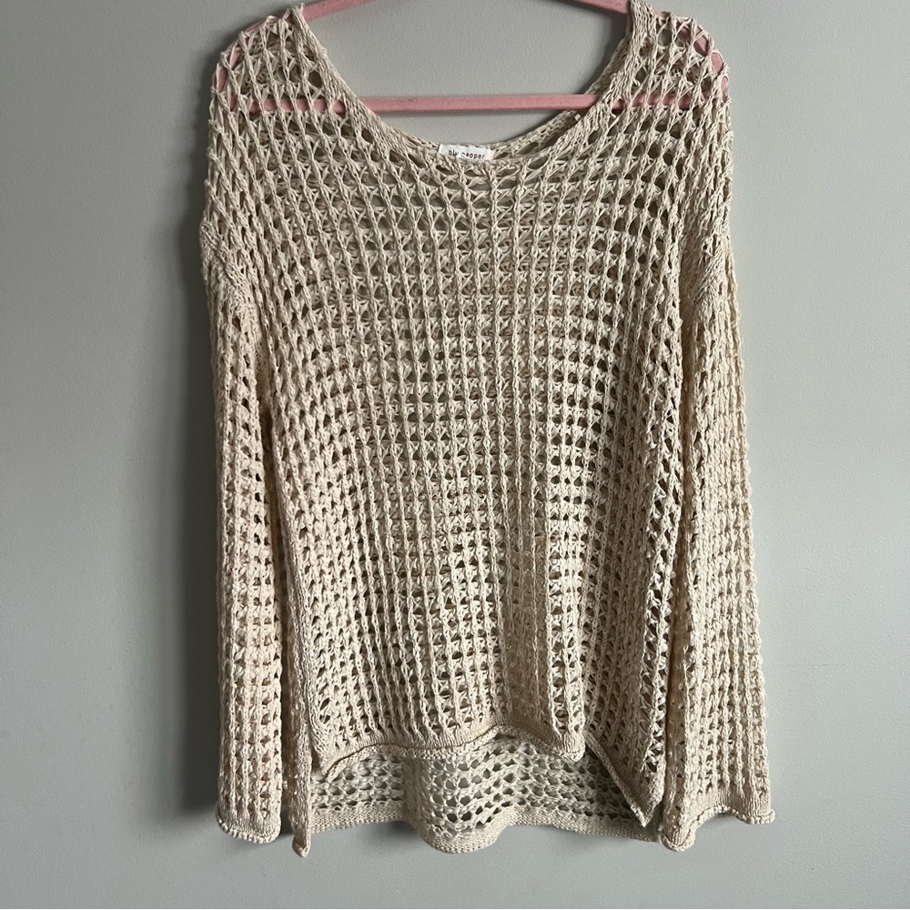 Blu Pepper Open Knit Cream Sweater, Size Small
